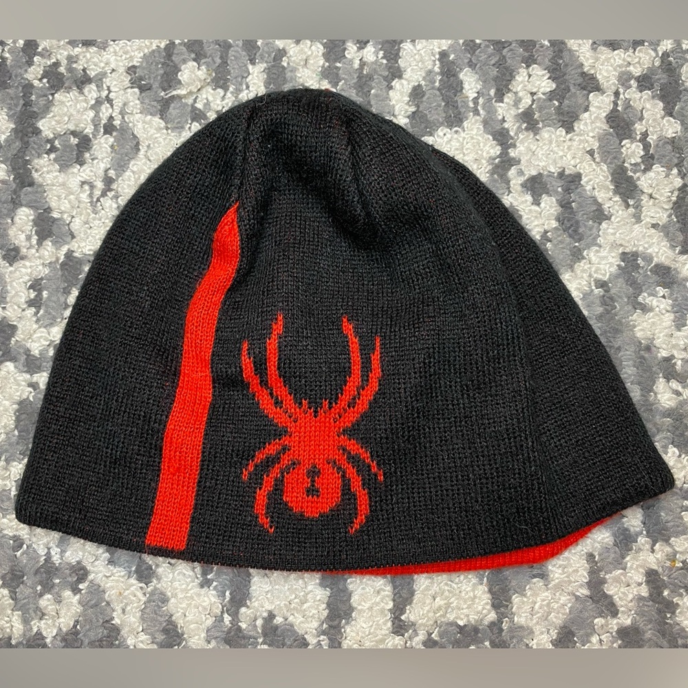 Spyder Black and Red Knit Beanie